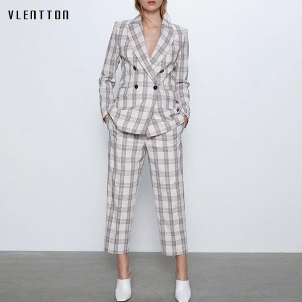 spring autumn vintage plaid two piece women double breasted blazer jacket coat+elastic pants suit office female trousers women's, White
spring autumn vintage plaid two piece women double breasted blazer jacket coat+elastic pants suit office female trousers women's, White