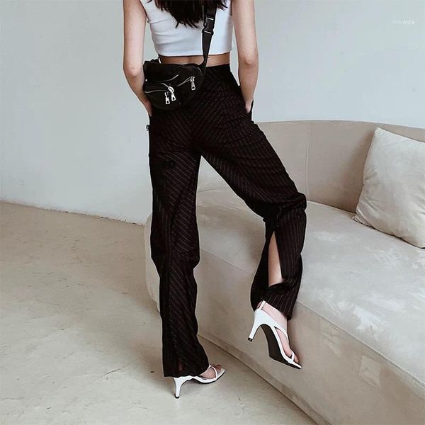 6.15 2021 summer women striped long trouse for ladies split pants1, Black;white
6.15 2021 summer women striped long trouse for ladies split pants1, Black;white