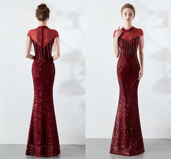 high neck mermaid prom formal dresses burgundy sparkly beaded sequins tassel robe de soirée de mariage fishtail evening gown, Black;red
high neck mermaid prom formal dresses burgundy sparkly beaded sequins tassel robe de soirée de mariage fishtail evening gown, Black;red