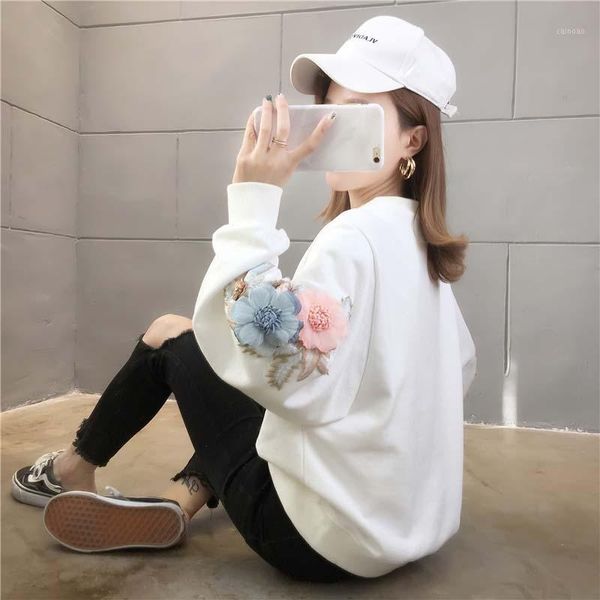 women's sweaters thicked flower embroidery hoodies o neck long sleeve ins warm sweatshirt autumn spring 2021 solid ladies top, White;black
women's sweaters thicked flower embroidery hoodies o neck long sleeve ins warm sweatshirt autumn spring 2021 solid ladies top, White;black