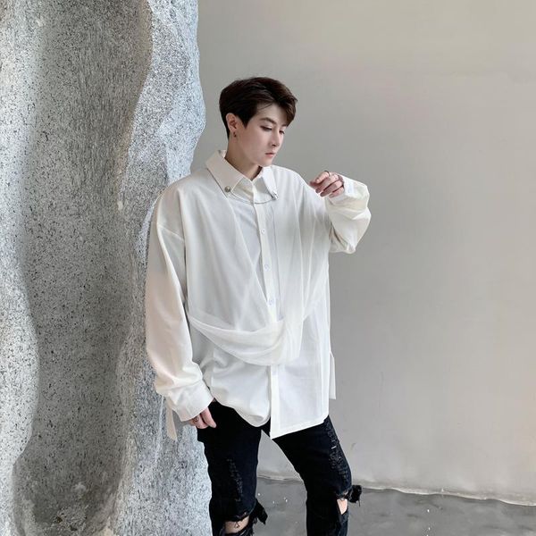 men's casual shirts long sleeved shirt autumn large design sense personalized mesh splicing korean loose hairstylist fashion, White;black
men's casual shirts long sleeved shirt autumn large design sense personalized mesh splicing korean loose hairstylist fashion, White;black
