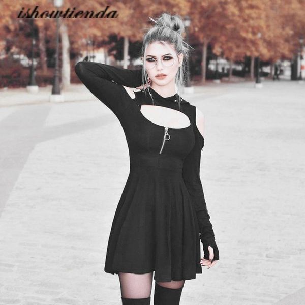 casual dresses bodycon dress black women's fashion gothic pure color hooded low cut cold shoulder zippe mini sukienki damskie, Black;gray
casual dresses bodycon dress black women's fashion gothic pure color hooded low cut cold shoulder zippe mini sukienki damskie, Black;gray
