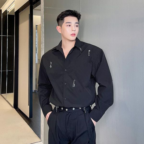 men's casual shirts letter chain pendant mens long sleeve men korean streetwear fashion loose dress party shirt top, White;black
men's casual shirts letter chain pendant mens long sleeve men korean streetwear fashion loose dress party shirt top, White;black