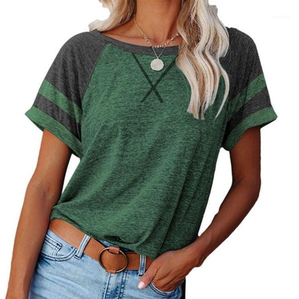 women's t-shirt fashion color matching summer loose ladies casual round neck short-sleeved green for women, White
women's t-shirt fashion color matching summer loose ladies casual round neck short-sleeved green for women, White
