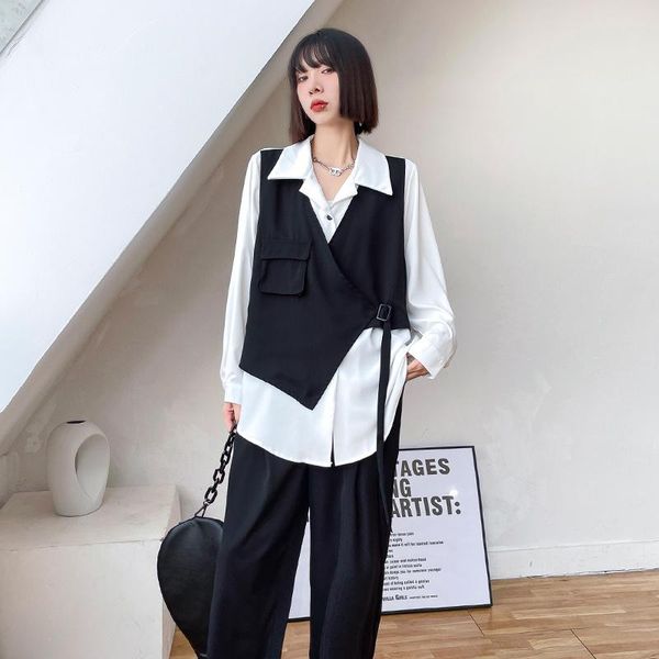 women's vests suit vest women 2021 autumn loose and thin irregular fashion wide leg casual pants two-piece set, Black;white
women's vests suit vest women 2021 autumn loose and thin irregular fashion wide leg casual pants two-piece set, Black;white
