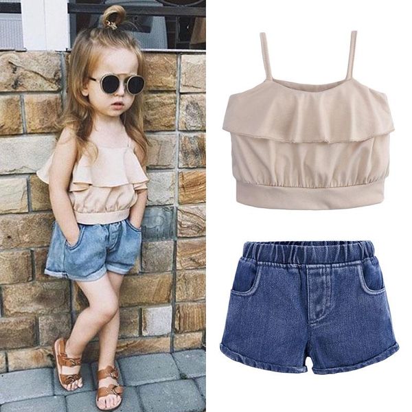 clothing sets summer children girls clothes kit cotton toddler girl set sleeveless strap tshirt+shorts jeans 2 piece kids, White
clothing sets summer children girls clothes kit cotton toddler girl set sleeveless strap tshirt+shorts jeans 2 piece kids, White