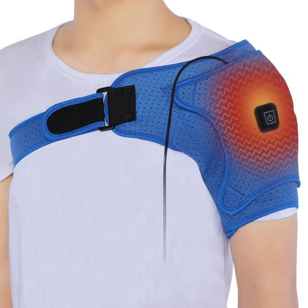 electric heating shoulder strap keep warm compress donor muscle relieves pain wrap back support, Black;blue 
electric heating shoulder strap keep warm compress donor muscle relieves pain wrap back support, Black;blue