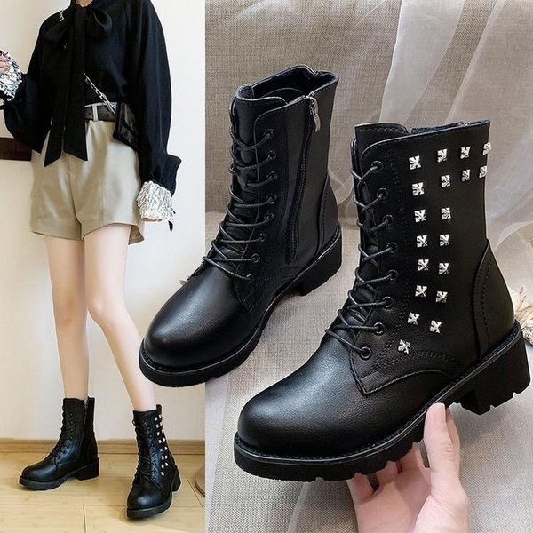 solid black leather boots female rivet motorcycle lace up ankle for women shoes woman square mid heels winter
solid black leather boots female rivet motorcycle lace up ankle for women shoes woman square mid heels winter