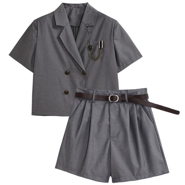 vintage chic 2 pcs women set notched collar chains patchwork design coat + casual simple solid shorts bm suit with belt 210519, White
vintage chic 2 pcs women set notched collar chains patchwork design coat + casual simple solid shorts bm suit with belt 210519, White
