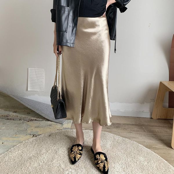 yellow purple silk summer satin womens skirts trumpet high waist silver gold metallic color solid party, Black
yellow purple silk summer satin womens skirts trumpet high waist silver gold metallic color solid party, Black