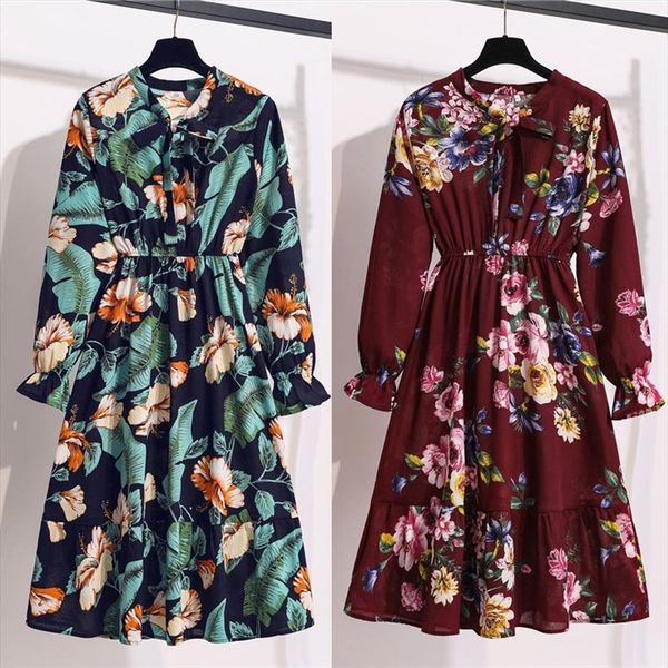 bow elastic waist midi chiffon womens dress vintage spring summer print floral long sleeve slim party vestidos, Black;gray
bow elastic waist midi chiffon womens dress vintage spring summer print floral long sleeve slim party vestidos, Black;gray