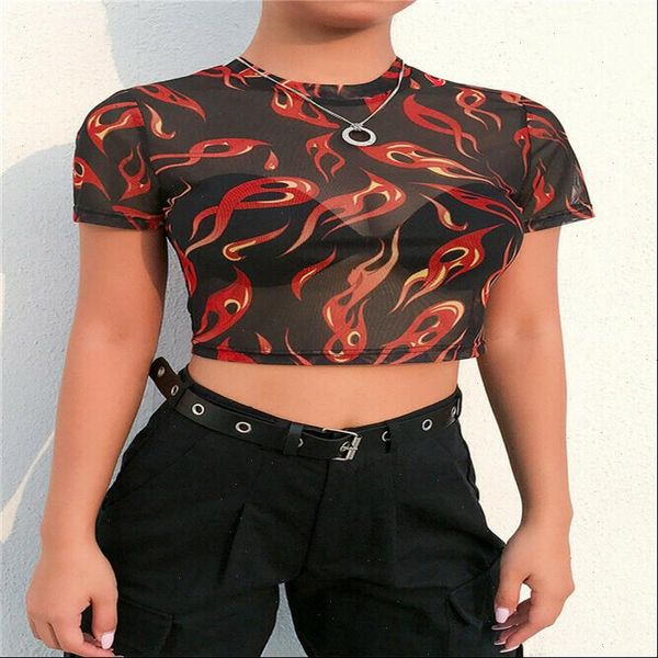 womens women sheer mesh t shirt flame print short sleeve through crop fashion stylish clothes tees, White
womens women sheer mesh t shirt flame print short sleeve through crop fashion stylish clothes tees, White