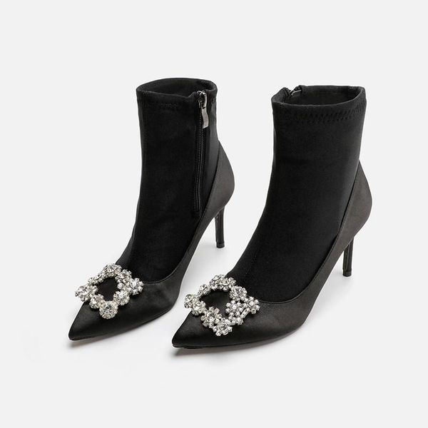 dress shoes rhinestone buckle women ankle boots pointed toes high heels botas de mujer slip on classical pumps fashion female sock, Black
dress shoes rhinestone buckle women ankle boots pointed toes high heels botas de mujer slip on classical pumps fashion female sock, Black