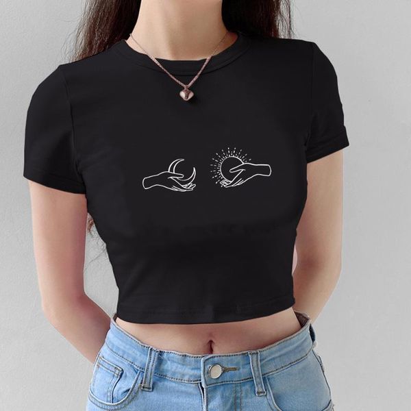 women's t-shirt crop tshirt for women summer sun and moon round neck short sleeve casual funny cute teen girl tee ropa mujer, White
women's t-shirt crop tshirt for women summer sun and moon round neck short sleeve casual funny cute teen girl tee ropa mujer, White