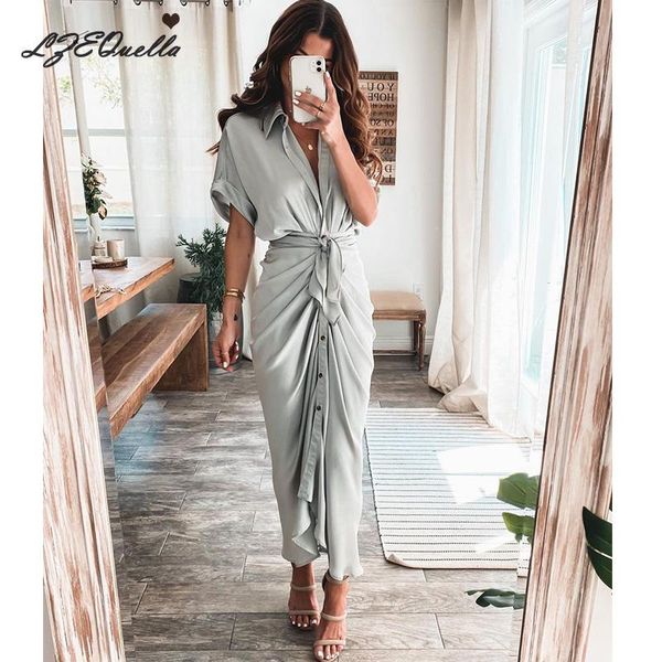 party dresses lzequella women solid color long dress short sleeve belt v neck sashes vestidos 2021 ladies clothes nz3838, White;black
party dresses lzequella women solid color long dress short sleeve belt v neck sashes vestidos 2021 ladies clothes nz3838, White;black