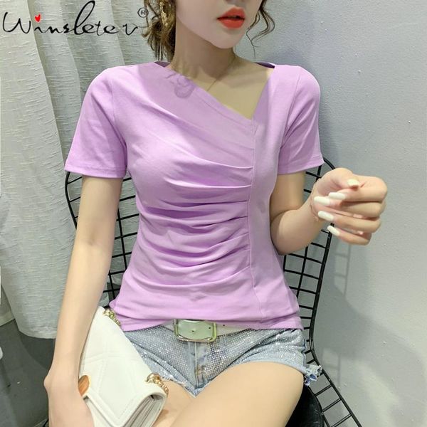 women's t-shirt summer korean style solid fashion skew collar drape women short sleeve ropa mujer casual cotton tees t08206l, White
women's t-shirt summer korean style solid fashion skew collar drape women short sleeve ropa mujer casual cotton tees t08206l, White