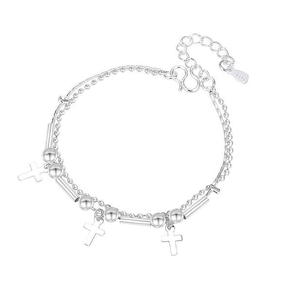 link, chain summer jewelry cross bracelet ladies silver plated round bead cylindrical double valentine's, Black
link, chain summer jewelry cross bracelet ladies silver plated round bead cylindrical double valentine's, Black