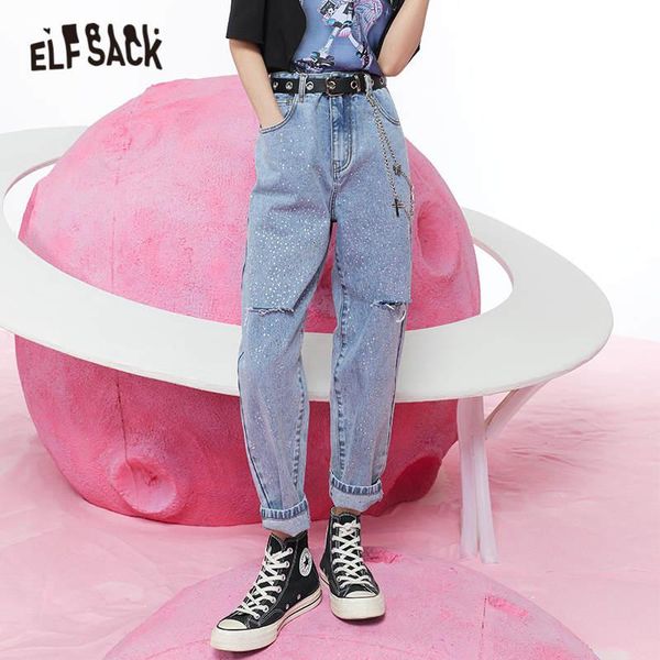 solid high waist washed casual rhinestone harem jeans women,2021 spring pure ripped hole ladies basic daily trousers women's, Blue
solid high waist washed casual rhinestone harem jeans women,2021 spring pure ripped hole ladies basic daily trousers women's, Blue