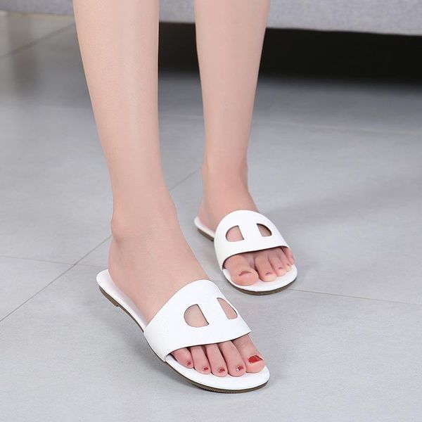 fashion casual women's shoes summer personality flat slippers simple beach, Black
