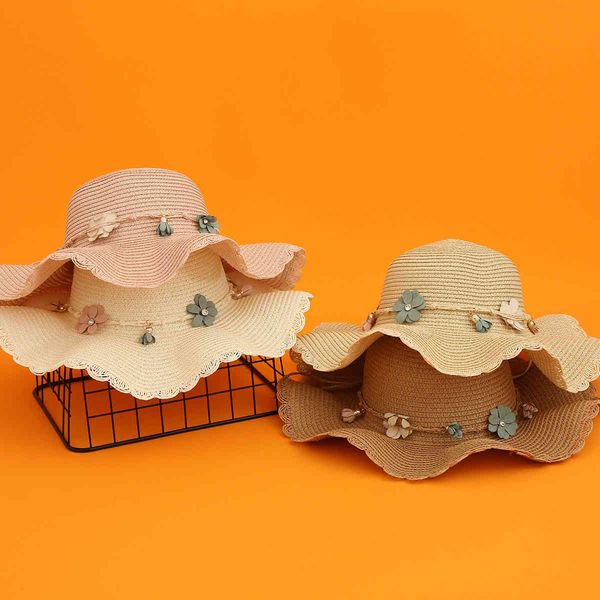 parent straw baby summer beach hat princess child sun hat girl, Yellow