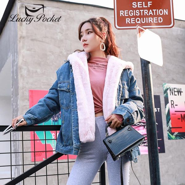women's fur & faux women winter fashion denim spliced loose coat female high street designed warm leather ladies hooded outerwear ml105, Black
women's fur & faux women winter fashion denim spliced loose coat female high street designed warm leather ladies hooded outerwear ml105, Black