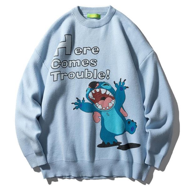 men's hoodies & sweatshirts cartoon pattern o neck casual sweater men clothing, Black