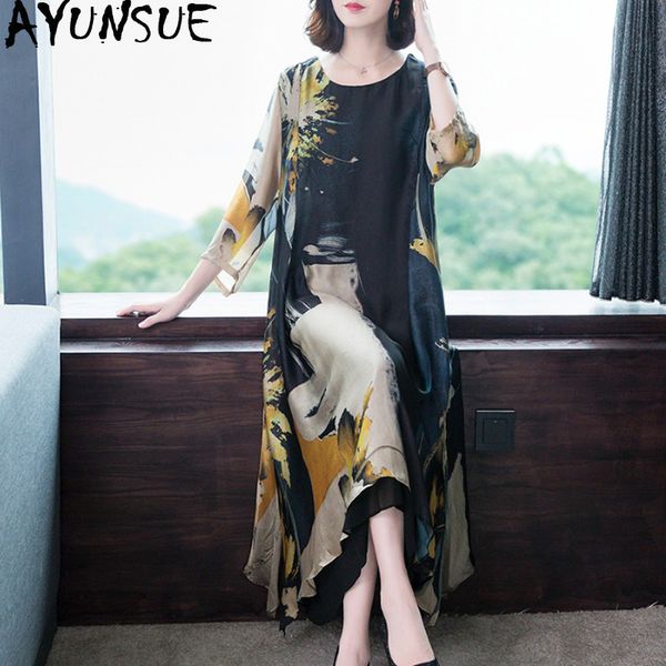 ayunsue 2021 women summer silk dress female casual plus size dress long elegant beach party dresses vestidos de fiesta kj3959, Black;gray
ayunsue 2021 women summer silk dress female casual plus size dress long elegant beach party dresses vestidos de fiesta kj3959, Black;gray