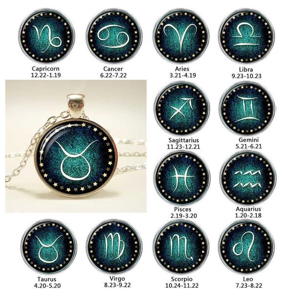 12 constellation astrology female pendant necklace glass cabochon antique bronze necklace constellation fashion jewelry, Silver 
12 constellation astrology female pendant necklace glass cabochon antique bronze necklace constellation fashion jewelry, Silver