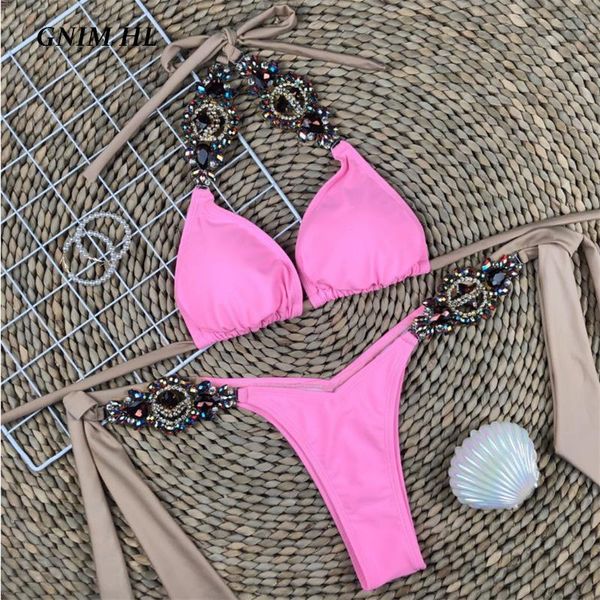 women's swimwear rhinestones bikini set 2021 arrival bandage women 2 piece beach wear swim suit solid pink brazilian swimsuit, White;black
women's swimwear rhinestones bikini set 2021 arrival bandage women 2 piece beach wear swim suit solid pink brazilian swimsuit, White;black
