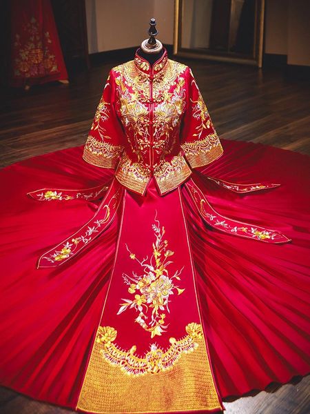 big size female cheongsam exquisite embroidery wedding dress chinese style marriage set vintage bride costume s-7xl ethnic clothing, Red 
big size female cheongsam exquisite embroidery wedding dress chinese style marriage set vintage bride costume s-7xl ethnic clothing, Red