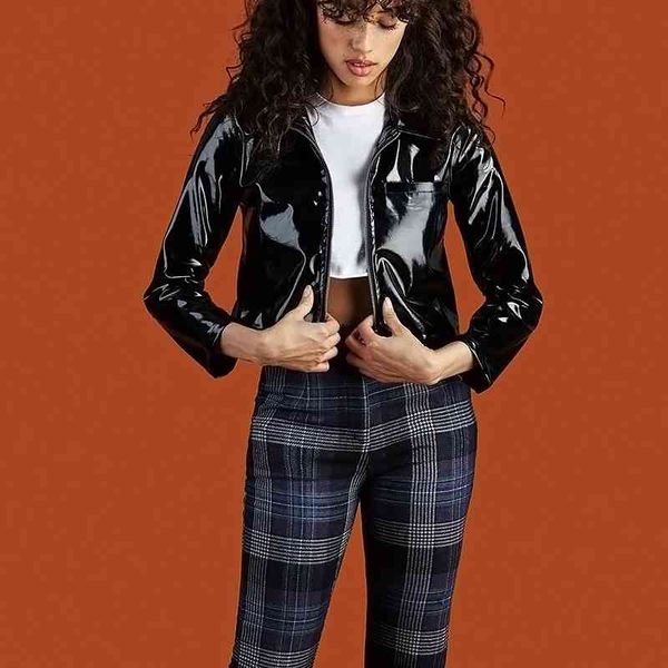 fashion brand jacket personality net red same round zipper bright black paint short leather women's wear
fashion brand jacket personality net red same round zipper bright black paint short leather women's wear