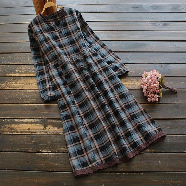casual dresses spring autumn woman dress 2021 v-neck long sleeve cotton plaid vintage loose mori girl women robe yoyikamomo, Black;gray
casual dresses spring autumn woman dress 2021 v-neck long sleeve cotton plaid vintage loose mori girl women robe yoyikamomo, Black;gray