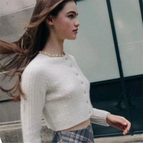 women knit twist striped single-breasted buttons cardigan vintage exposed navel short knitwear long sleeve jumper 210429, White;black
women knit twist striped single-breasted buttons cardigan vintage exposed navel short knitwear long sleeve jumper 210429, White;black