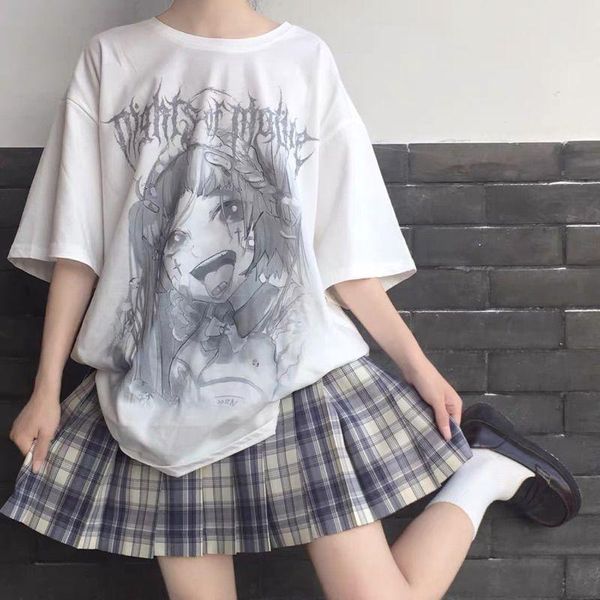 women's t-shirt summer japan harajuku streetwear cartoon aesthetic gothic punk kawaii funny women chic loose casual clothes, White
women's t-shirt summer japan harajuku streetwear cartoon aesthetic gothic punk kawaii funny women chic loose casual clothes, White