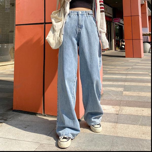 spring and autumn high waist women jeans clothes wide leg street style retro quality fashionable straight pants, Blue
spring and autumn high waist women jeans clothes wide leg street style retro quality fashionable straight pants, Blue