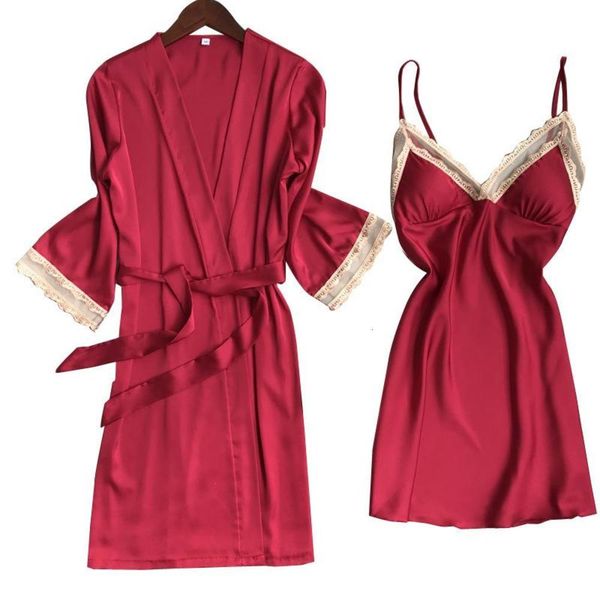 silk pajamas set for women bathrobe+nightdress 2 pieces spaghetti strap pyjamas satin sleepwear v-neck pijama mujer women's 1gjx, Black;red
silk pajamas set for women bathrobe+nightdress 2 pieces spaghetti strap pyjamas satin sleepwear v-neck pijama mujer women's 1gjx, Black;red