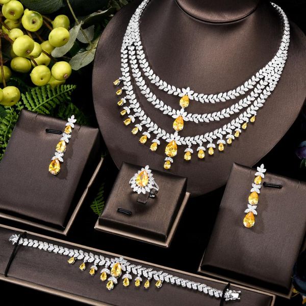 earrings & necklace brand famous 4pc yellow cz luxury african jewelry set for women wedding party zircon crystal dubai bridal gift, Silver
earrings & necklace brand famous 4pc yellow cz luxury african jewelry set for women wedding party zircon crystal dubai bridal gift, Silver