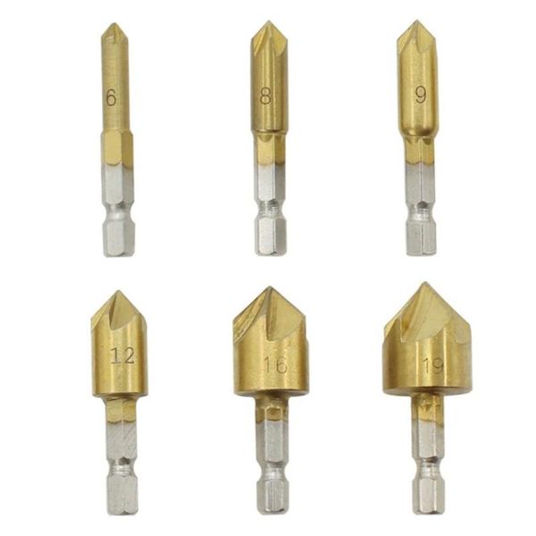 professional drill bits 6pcs 5flute chamfer countersink hex shank hss 90 degree wood chamfering cutter 6mm-19mm bit
professional drill bits 6pcs 5flute chamfer countersink hex shank hss 90 degree wood chamfering cutter 6mm-19mm bit