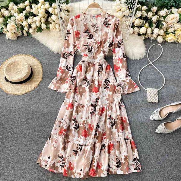 lady fashion autumn dress women femininity v collar long flared sleeve floral print elegant vestidos p624 210527, Black;gray
lady fashion autumn dress women femininity v collar long flared sleeve floral print elegant vestidos p624 210527, Black;gray