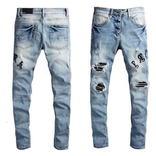 am new gaojiechao patch brand hole jeans men's trend elastic slim legged pants, Blue
am new gaojiechao patch brand hole jeans men's trend elastic slim legged pants, Blue