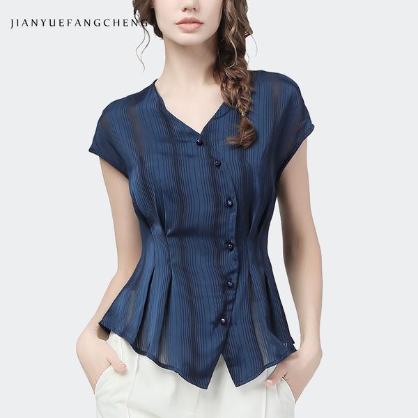 women's blouses & shirts fashion women summer blue striped satin v-neck elegant slim defined waist short sleeve lightweight plus size, White
women's blouses & shirts fashion women summer blue striped satin v-neck elegant slim defined waist short sleeve lightweight plus size, White