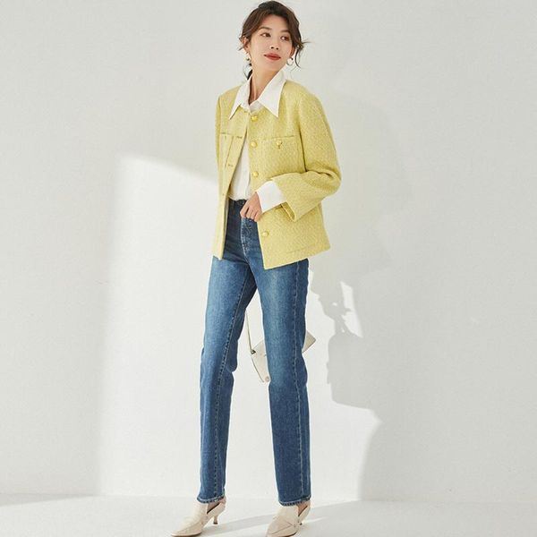 women's wool & blends elegant white vintage ch*n*l coat winter clothes for women flare sleeve fall yellow tweed jacket single breasted, Black
women's wool & blends elegant white vintage ch*n*l coat winter clothes for women flare sleeve fall yellow tweed jacket single breasted, Black