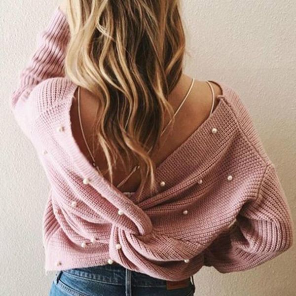 women's sweaters modish solid beading women backless bowknot pullovers casual knitted pull femme v neck jumper sweet blusa, White;black
women's sweaters modish solid beading women backless bowknot pullovers casual knitted pull femme v neck jumper sweet blusa, White;black