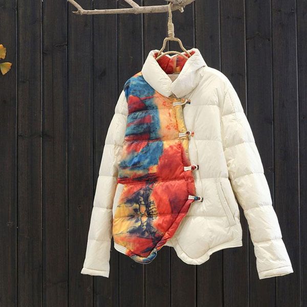 women down jacket ladies coat disc button printing thickness short burst retro duck stand collar women's & parkas, Black
women down jacket ladies coat disc button printing thickness short burst retro duck stand collar women's & parkas, Black