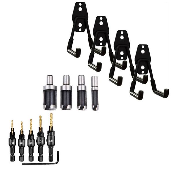 hooks & rails 4pcs garage storage utility double with 14pcs countersink drill bit wood plug cutter screw drilling holes
hooks & rails 4pcs garage storage utility double with 14pcs countersink drill bit wood plug cutter screw drilling holes
