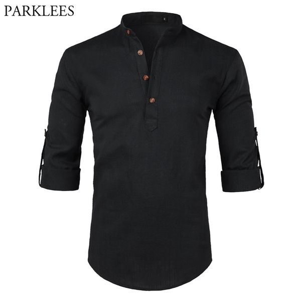 black cotton linen shirt men autumn rolled up sleeve mens casual dress s slim fit henley male chemise homme 210721, White;black
black cotton linen shirt men autumn rolled up sleeve mens casual dress s slim fit henley male chemise homme 210721, White;black