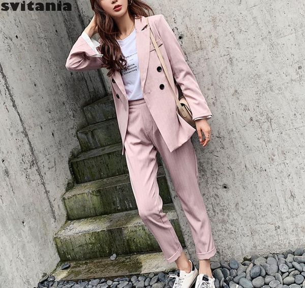women's suits & blazers svitania single breasted stripe suit two piece long sleeve blazer women pant female trouser, White;black
women's suits & blazers svitania single breasted stripe suit two piece long sleeve blazer women pant female trouser, White;black