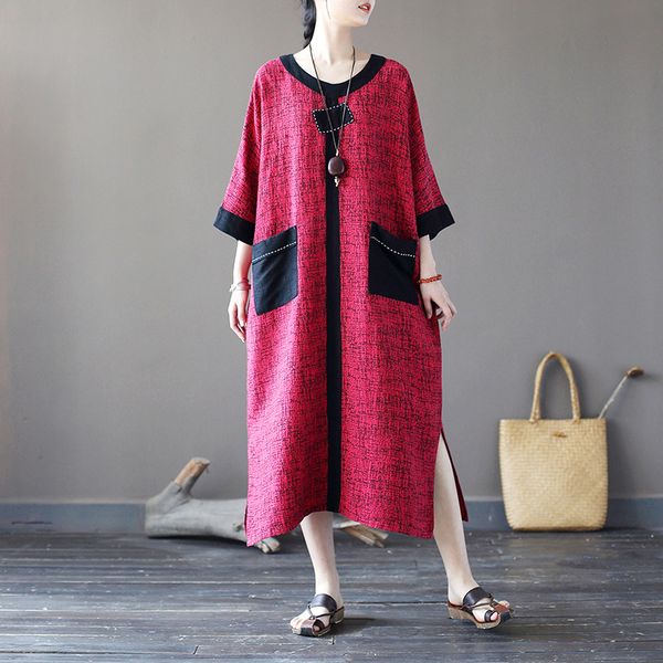 johnature women vintage embroidery dresses o-neck bat sleeve pockets robes summer plus size women clothes patchwork dress 210521, Black;gray
johnature women vintage embroidery dresses o-neck bat sleeve pockets robes summer plus size women clothes patchwork dress 210521, Black;gray