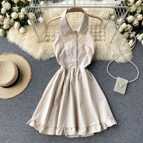 casual dresses women summer fashion hanging neck backless slim short a-line dress sleeveless solid color clothes vestidos s995, Black;gray
casual dresses women summer fashion hanging neck backless slim short a-line dress sleeveless solid color clothes vestidos s995, Black;gray