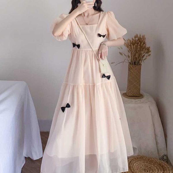 elegant square collar women solid chiffon puff sleeve dresses korean fashion sweet bow vintage fairy party dress vestidos 210526, Black;gray
elegant square collar women solid chiffon puff sleeve dresses korean fashion sweet bow vintage fairy party dress vestidos 210526, Black;gray